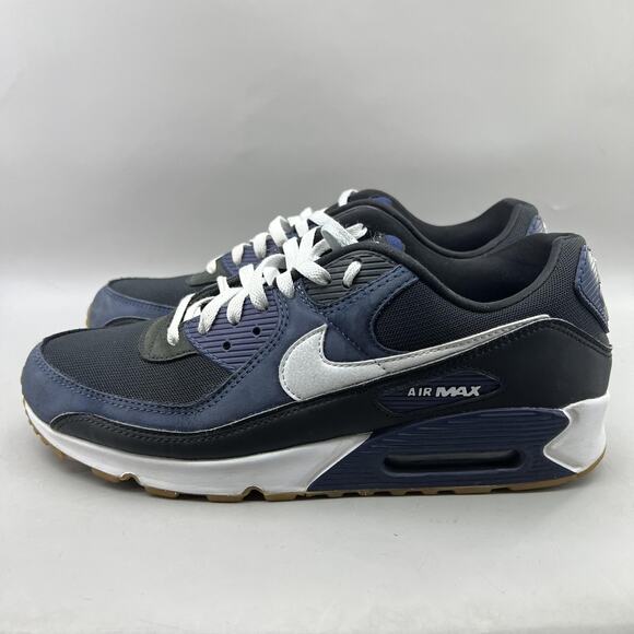 Nike Air Max 90 Running Shoes Men Size 11.5 Midnight Blue White Gum Sole Sneaker - Picture 3 of 8